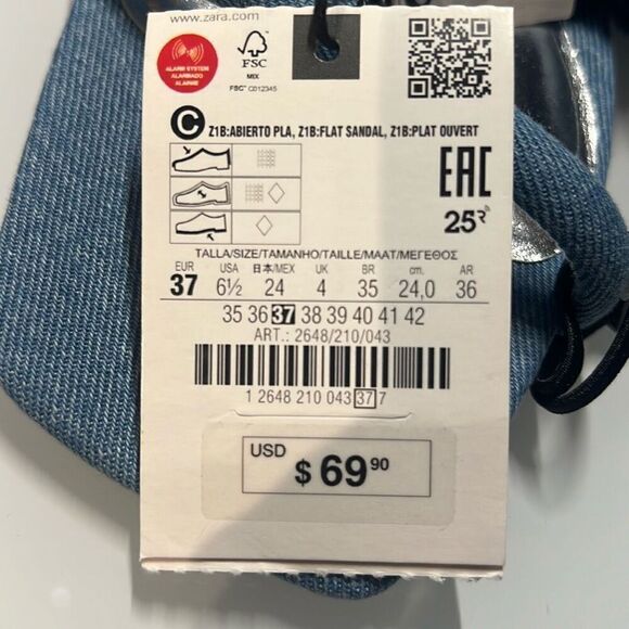 NWT Zara Blue Denim Flat Buckled Sandals 37 6.5 - Picture 11 of 11